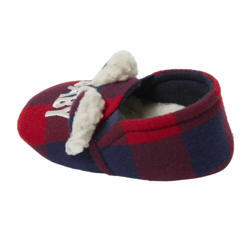 Dearfoams Cozy Comfort Baby Size 5/6 Slippers Baby Bear Plaid Flannel Lining
